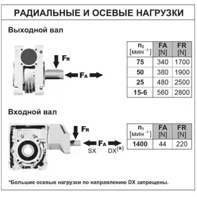 Радиальные и осевые нагрузки на валы редуктора PP5QFB(1/155)C0PB3 фото