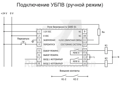 Подключение реле безопасности SARE (ручной режим) фото