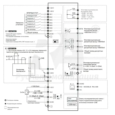 Схема подключения ПЧ VFD7A5MS21AFSAA  фото