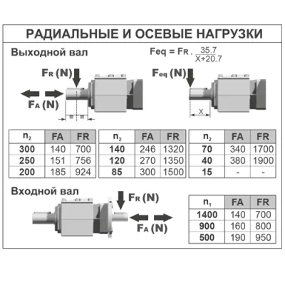 Радиальные и осевые нагрузки на валы редуктора B202A-N(1/16.20)BN1B3 фото
