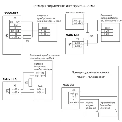 Примеры схем подключения уровнемера XSON-DES1-L2C-T1  фото