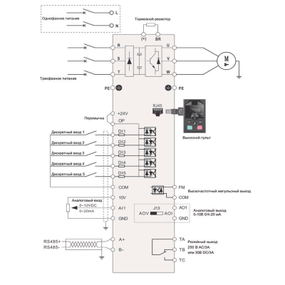 Схема подключения ПЧ ESQ-230-4T-1.5K  фото